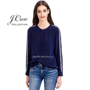 J.Crew Collection NWT rare navy silk embellished sleeve blouse *shop@iamwarrior